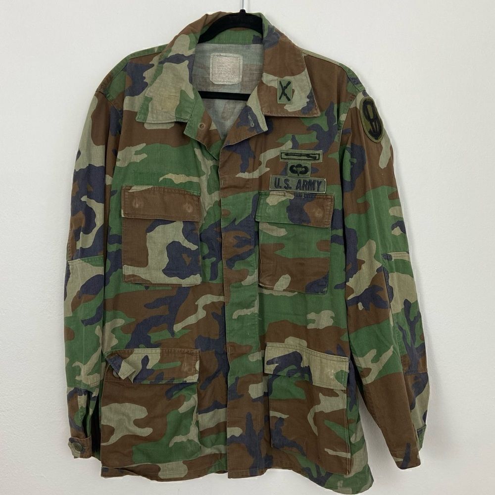 BDU Shirt Retired Woodland Camouflage Cargo Tactical Hunting Military Size L‎
